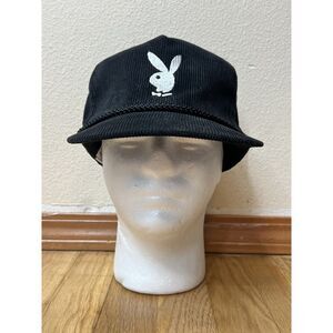 Vintage Playboy Bunny Logo Black Corduroy Roper Adjustable Strap Hat Cap